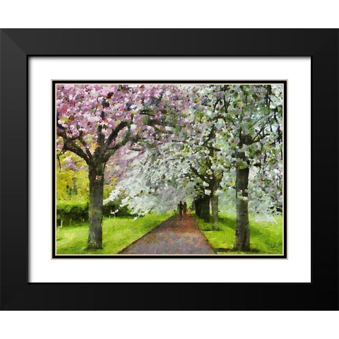 Flowering Cherries Black Modern Wood Framed Art Print with Double Matting by Medeiros, Celito
