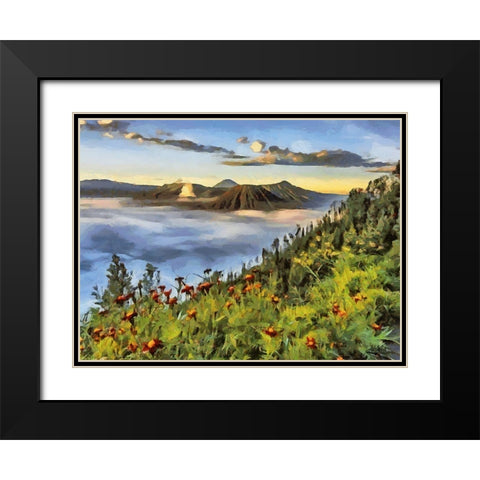 View of the Volcano Black Modern Wood Framed Art Print with Double Matting by Medeiros, Celito