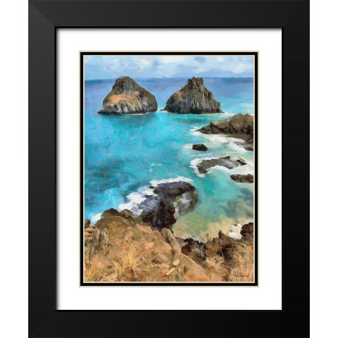 Rocks in Blue Sea Black Modern Wood Framed Art Print with Double Matting by Medeiros, Celito