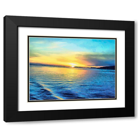 Sunset over blue Sea Black Modern Wood Framed Art Print with Double Matting by Medeiros, Celito