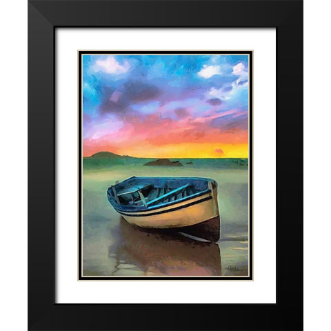 Boat on the Beach Black Modern Wood Framed Art Print with Double Matting by Medeiros, Celito