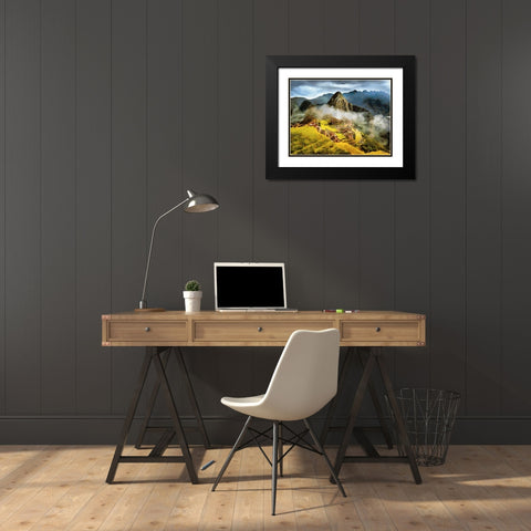 Machu Picchu Black Modern Wood Framed Art Print with Double Matting by Medeiros, Celito