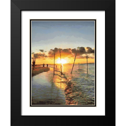 Fishermans by Sunset Black Modern Wood Framed Art Print with Double Matting by Medeiros, Celito