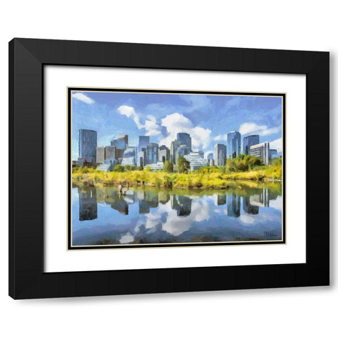 Mirrored City Black Modern Wood Framed Art Print with Double Matting by Medeiros, Celito