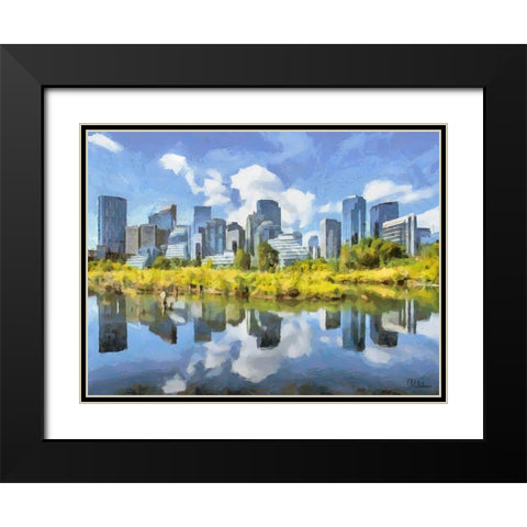Mirrored City Black Modern Wood Framed Art Print with Double Matting by Medeiros, Celito