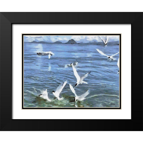 Seagulls Black Modern Wood Framed Art Print with Double Matting by Medeiros, Celito