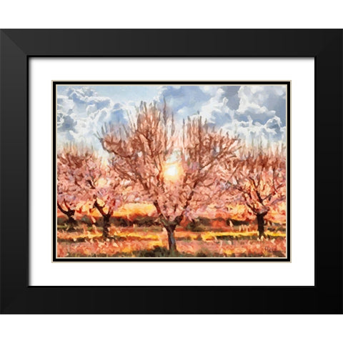 Red Flowering Tree with Sun Black Modern Wood Framed Art Print with Double Matting by Medeiros, Celito