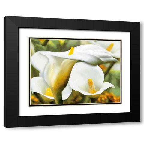 White Flowers Black Modern Wood Framed Art Print with Double Matting by Medeiros, Celito