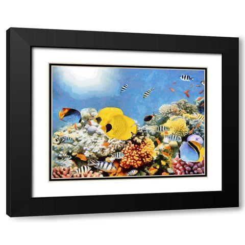 Fishes in Tropical Sea II Black Modern Wood Framed Art Print with Double Matting by Medeiros, Celito