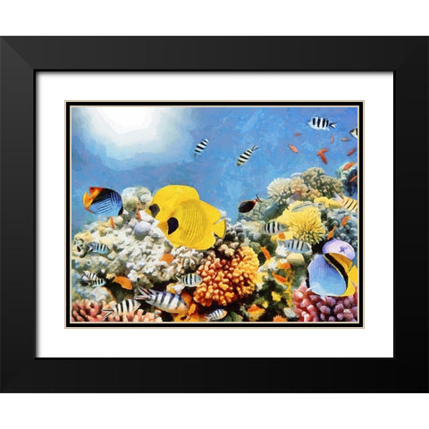 Fishes in Tropical Sea II Black Modern Wood Framed Art Print with Double Matting by Medeiros, Celito