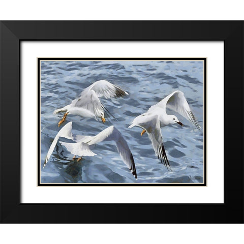 Seagulls over the Water Black Modern Wood Framed Art Print with Double Matting by Medeiros, Celito