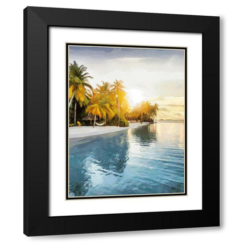 Sunset over Palm Trees II Black Modern Wood Framed Art Print with Double Matting by Medeiros, Celito