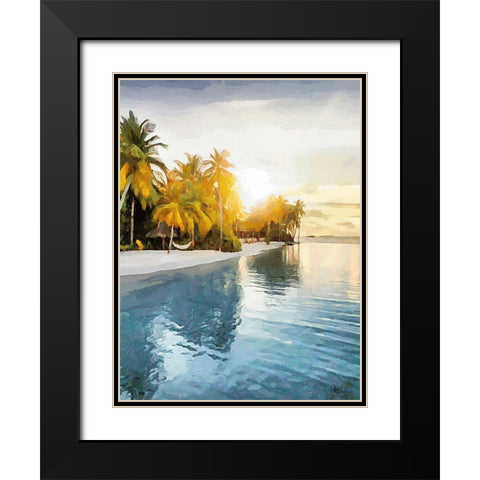 Sunset over Palm Trees II Black Modern Wood Framed Art Print with Double Matting by Medeiros, Celito