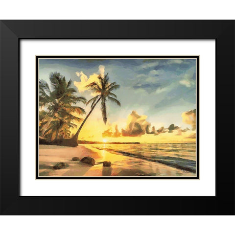 Sunset over Palm Trees III Black Modern Wood Framed Art Print with Double Matting by Medeiros, Celito