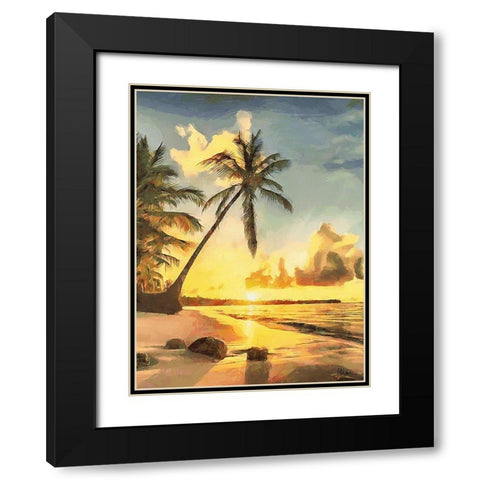 Sunset over Palm Trees IV Black Modern Wood Framed Art Print with Double Matting by Medeiros, Celito
