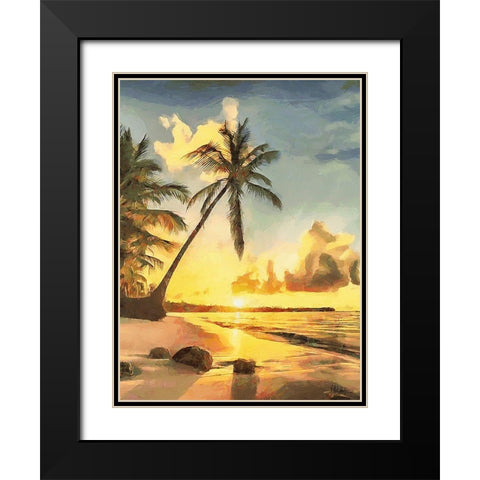 Sunset over Palm Trees IV Black Modern Wood Framed Art Print with Double Matting by Medeiros, Celito
