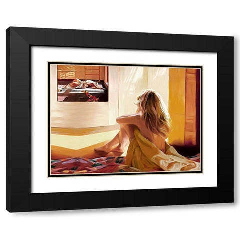 Blond Girl Sitting on the Bed Black Modern Wood Framed Art Print with Double Matting by Medeiros, Celito