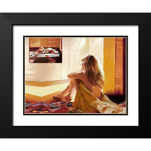 Blond Girl Sitting on the Bed Black Modern Wood Framed Art Print with Double Matting by Medeiros, Celito