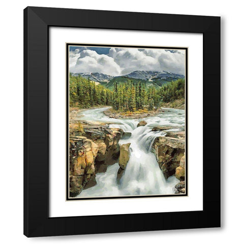 Sunwapta Falls Black Modern Wood Framed Art Print with Double Matting by Medeiros, Celito
