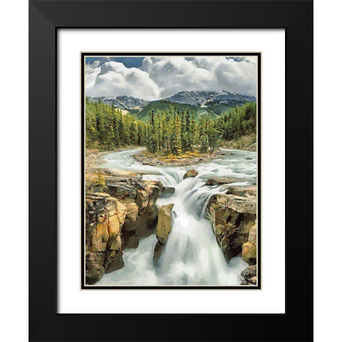 Sunwapta Falls Black Modern Wood Framed Art Print with Double Matting by Medeiros, Celito