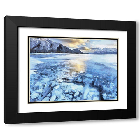 Frozen Maligne Lake  Black Modern Wood Framed Art Print with Double Matting by Medeiros, Celito
