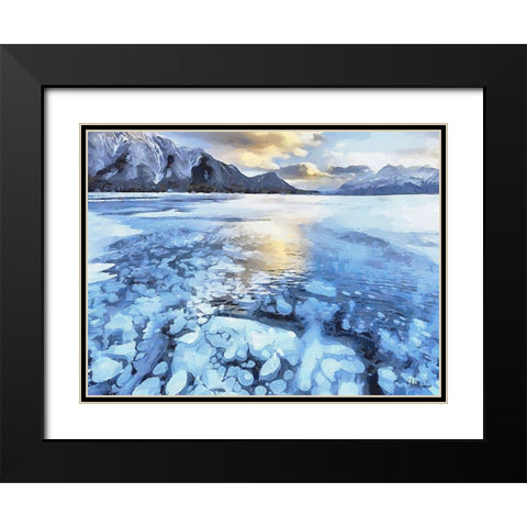 Frozen Maligne Lake  Black Modern Wood Framed Art Print with Double Matting by Medeiros, Celito