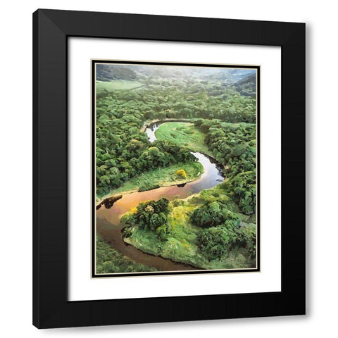 Slowly River Black Modern Wood Framed Art Print with Double Matting by Medeiros, Celito