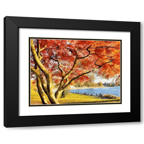 Autumn Trees in the City II Black Modern Wood Framed Art Print with Double Matting by Medeiros, Celito