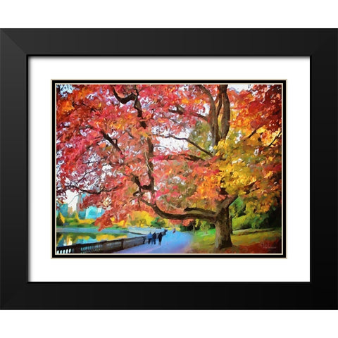 Autumn Trees in the City IV Black Modern Wood Framed Art Print with Double Matting by Medeiros, Celito