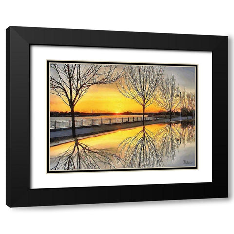Mirrored Trees by Sunset I Black Modern Wood Framed Art Print with Double Matting by Medeiros, Celito