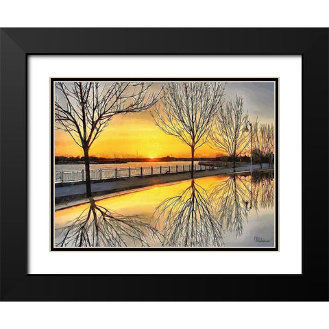 Mirrored Trees by Sunset I Black Modern Wood Framed Art Print with Double Matting by Medeiros, Celito
