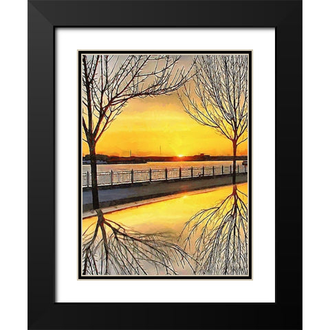 Mirrored Trees by Sunset II Black Modern Wood Framed Art Print with Double Matting by Medeiros, Celito