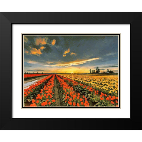 Tulip Field I Black Modern Wood Framed Art Print with Double Matting by Medeiros, Celito