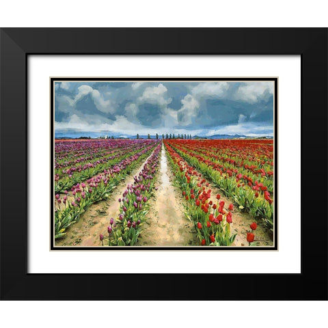 Tulip Field II Black Modern Wood Framed Art Print with Double Matting by Medeiros, Celito
