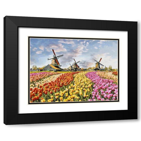 Tulip Field IV Black Modern Wood Framed Art Print with Double Matting by Medeiros, Celito