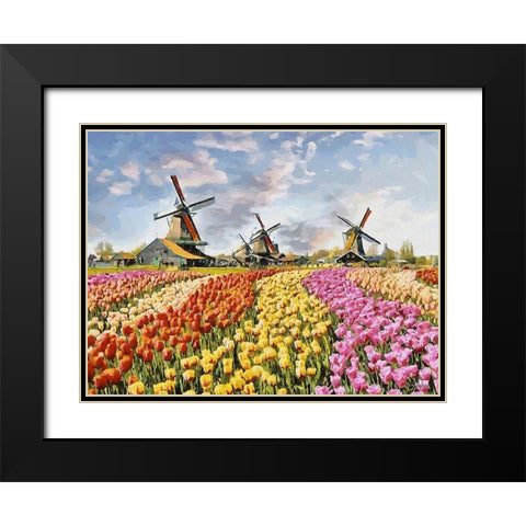 Tulip Field IV Black Modern Wood Framed Art Print with Double Matting by Medeiros, Celito