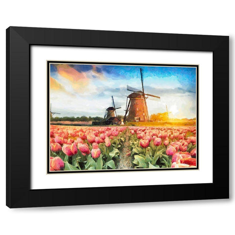 Tulip Field V Black Modern Wood Framed Art Print with Double Matting by Medeiros, Celito