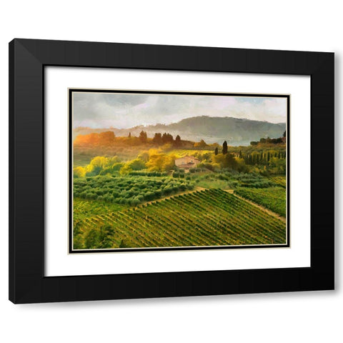 Tuscany Vineyeard Black Modern Wood Framed Art Print with Double Matting by Medeiros, Celito