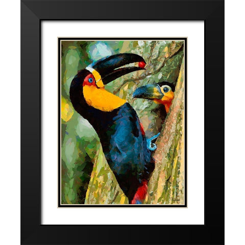 Toucan with Cherry Black Modern Wood Framed Art Print with Double Matting by Medeiros, Celito