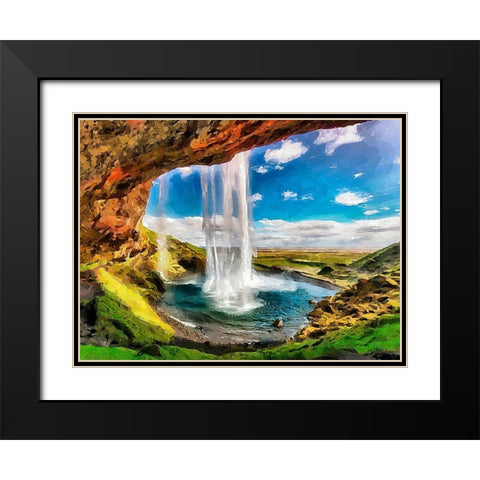 Watterfall on Island Black Modern Wood Framed Art Print with Double Matting by Medeiros, Celito