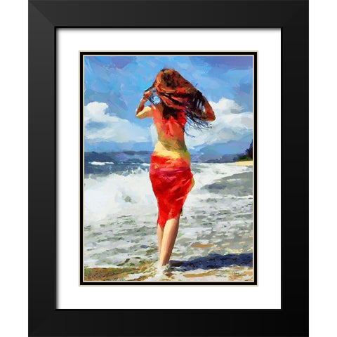 Girl on the Beach Black Modern Wood Framed Art Print with Double Matting by Medeiros, Celito