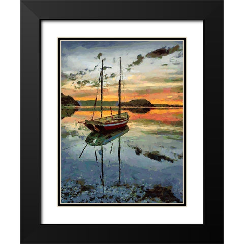 Boat by Sunset Black Modern Wood Framed Art Print with Double Matting by Medeiros, Celito
