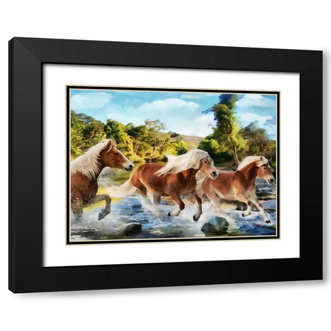 Brown Running Horses Black Modern Wood Framed Art Print with Double Matting by Medeiros, Celito