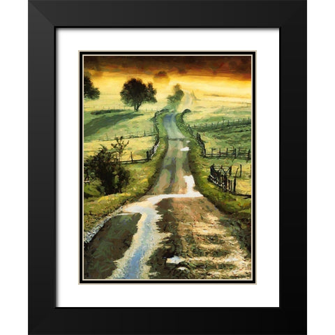 Wavy Road to Countryside Black Modern Wood Framed Art Print with Double Matting by Medeiros, Celito