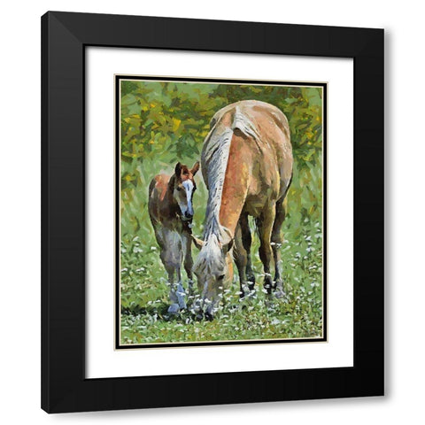 Mare with her Foal Black Modern Wood Framed Art Print with Double Matting by Medeiros, Celito