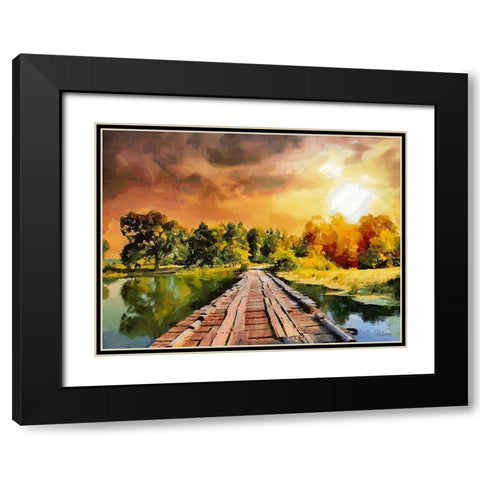 Wooden Bridge Black Modern Wood Framed Art Print with Double Matting by Medeiros, Celito