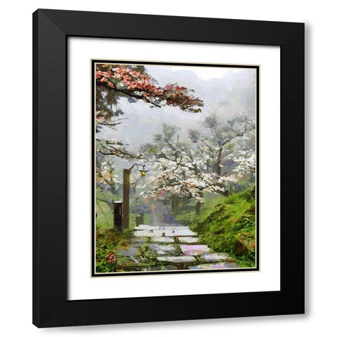Path in Garden wtih White Trees Black Modern Wood Framed Art Print with Double Matting by Medeiros, Celito