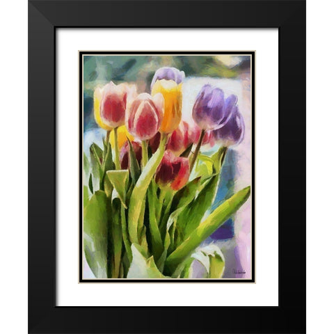 Tulips Black Modern Wood Framed Art Print with Double Matting by Medeiros, Celito