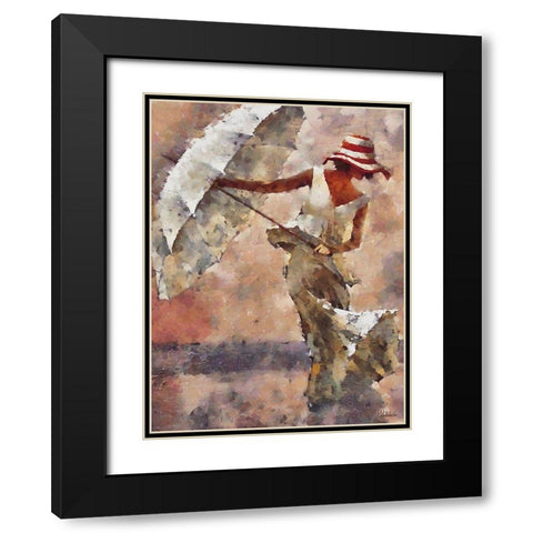 Lady with Umbrella II Black Modern Wood Framed Art Print with Double Matting by Medeiros, Celito
