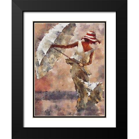 Lady with Umbrella II Black Modern Wood Framed Art Print with Double Matting by Medeiros, Celito